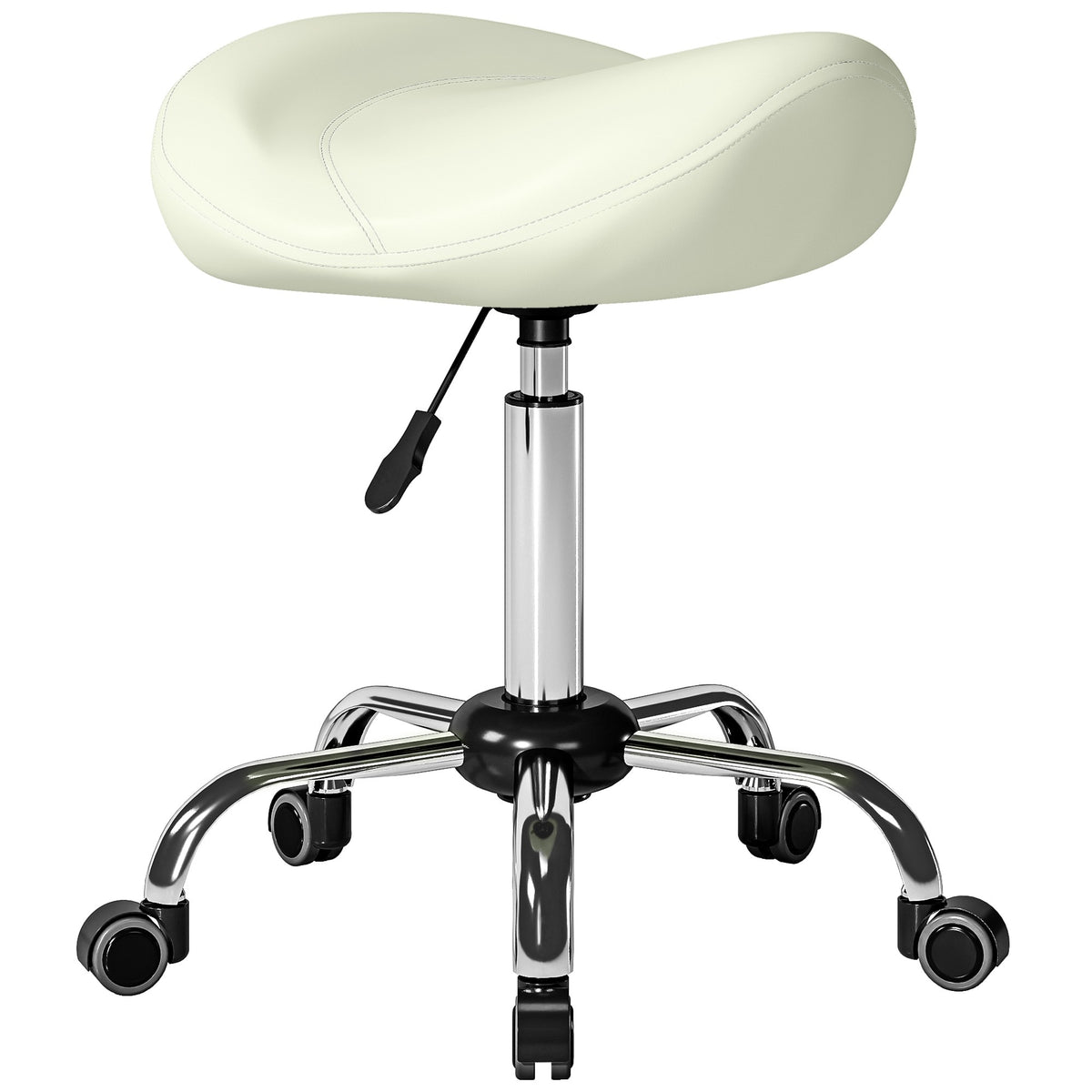 Adjustable Saddle Stool with PU Leather, Cream White