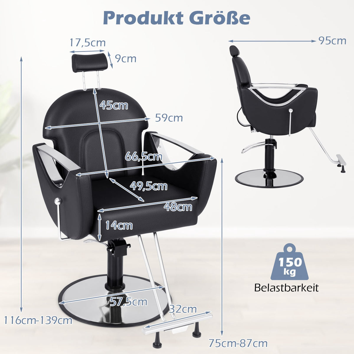 Adjustable Salon Chair with Headrest & 360 Swivel, Black