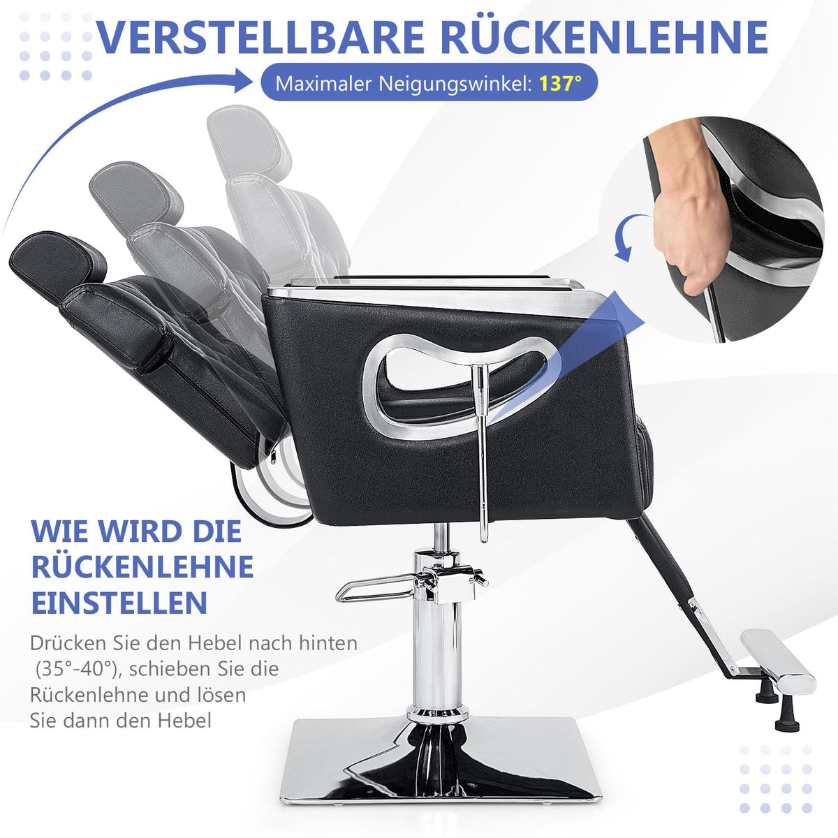 Adjustable Salon Chair with Reclining Back & Headrest