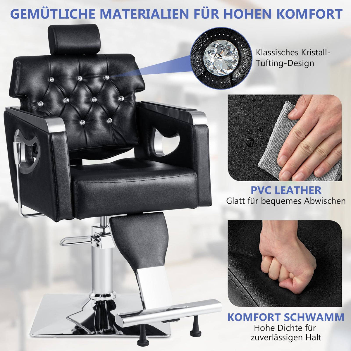 Adjustable Salon Chair with Reclining Back & Headrest