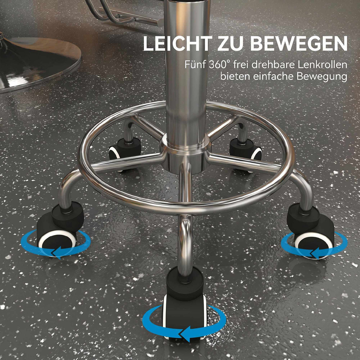 Adjustable Salon Stool, White Faux Leather, 110 kg Capacity