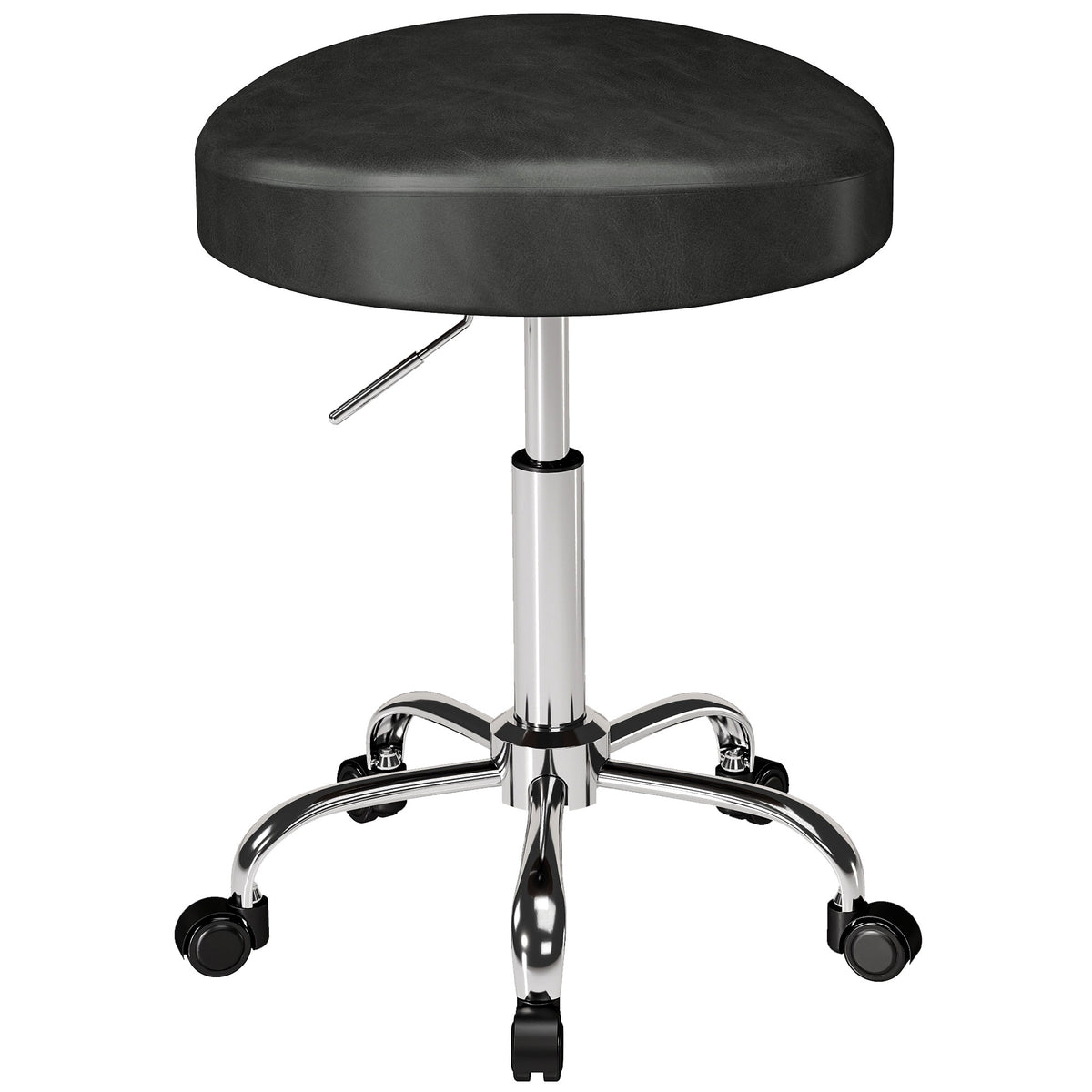 Adjustable Salon Stool with Black PU Leather, 360 Swivel