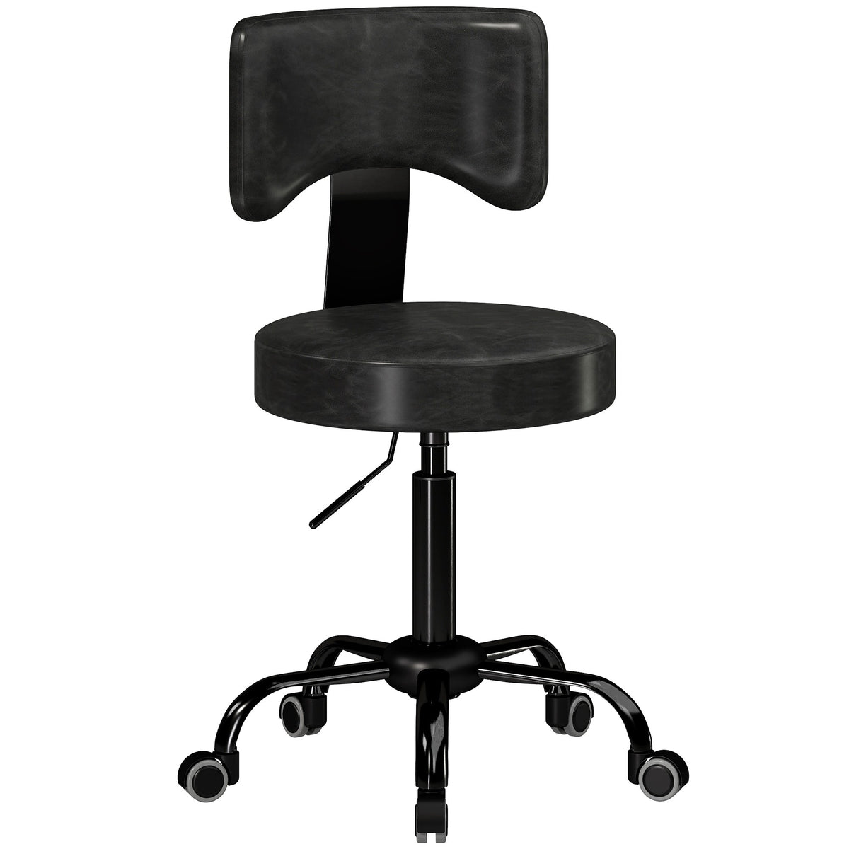 Adjustable Salon Stool with Wheels, Black PU Leather