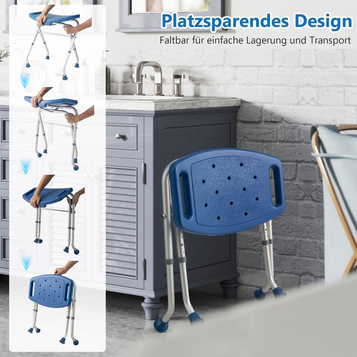 Adjustable Shower Stool, Non-Slip Rubber Feet, 150kg Capacity