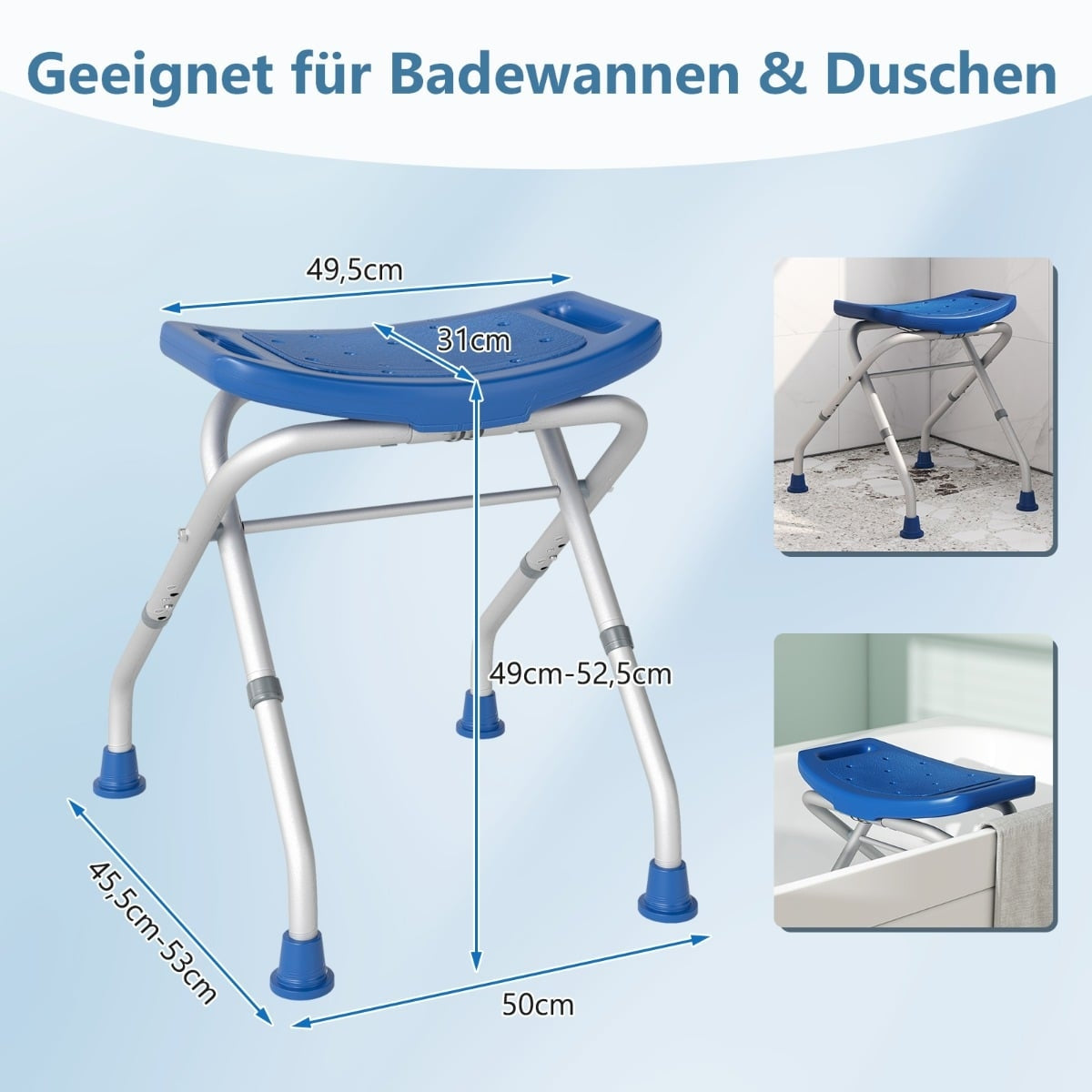Adjustable Shower Stool, Non-Slip Rubber Feet, 150kg Capacity