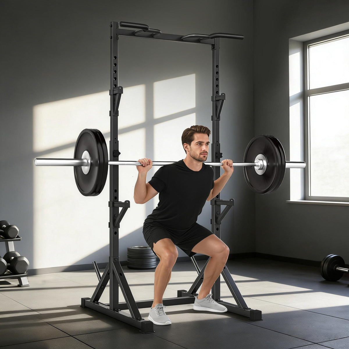 Adjustable Squat Rack With Pull-Up Bar, 200 kg, Black