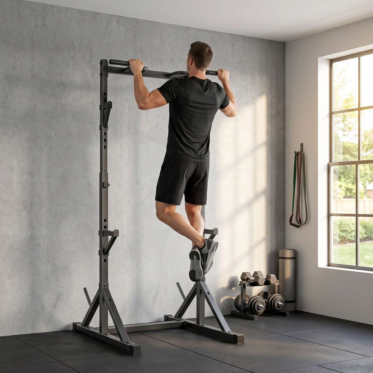 Adjustable Squat Rack With Pull-Up Bar, 200 kg, Black