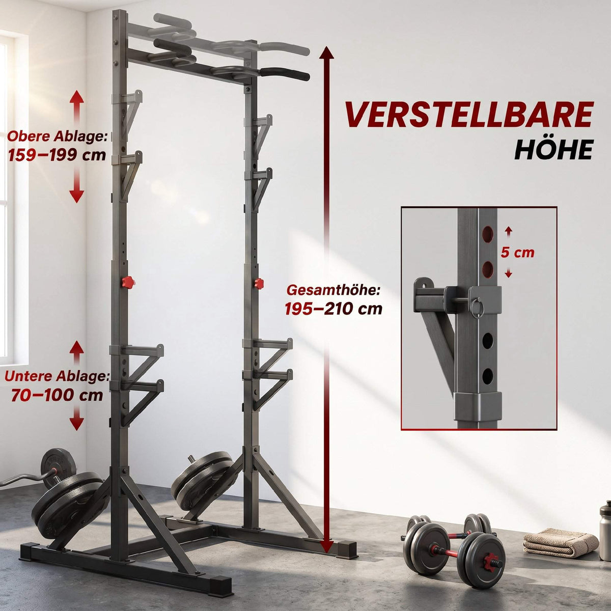 Adjustable Squat Rack With Pull-Up Bar, 200 kg, Black