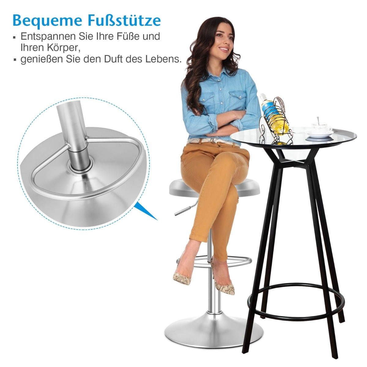 Adjustable Stainless Steel Bar Stool with Footrest