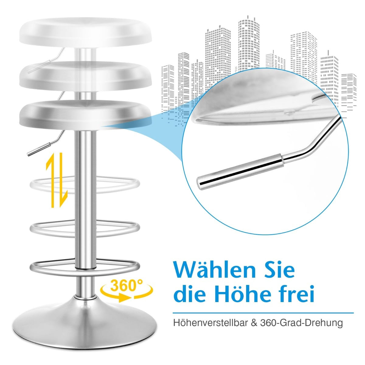Adjustable Stainless Steel Bar Stool with Footrest