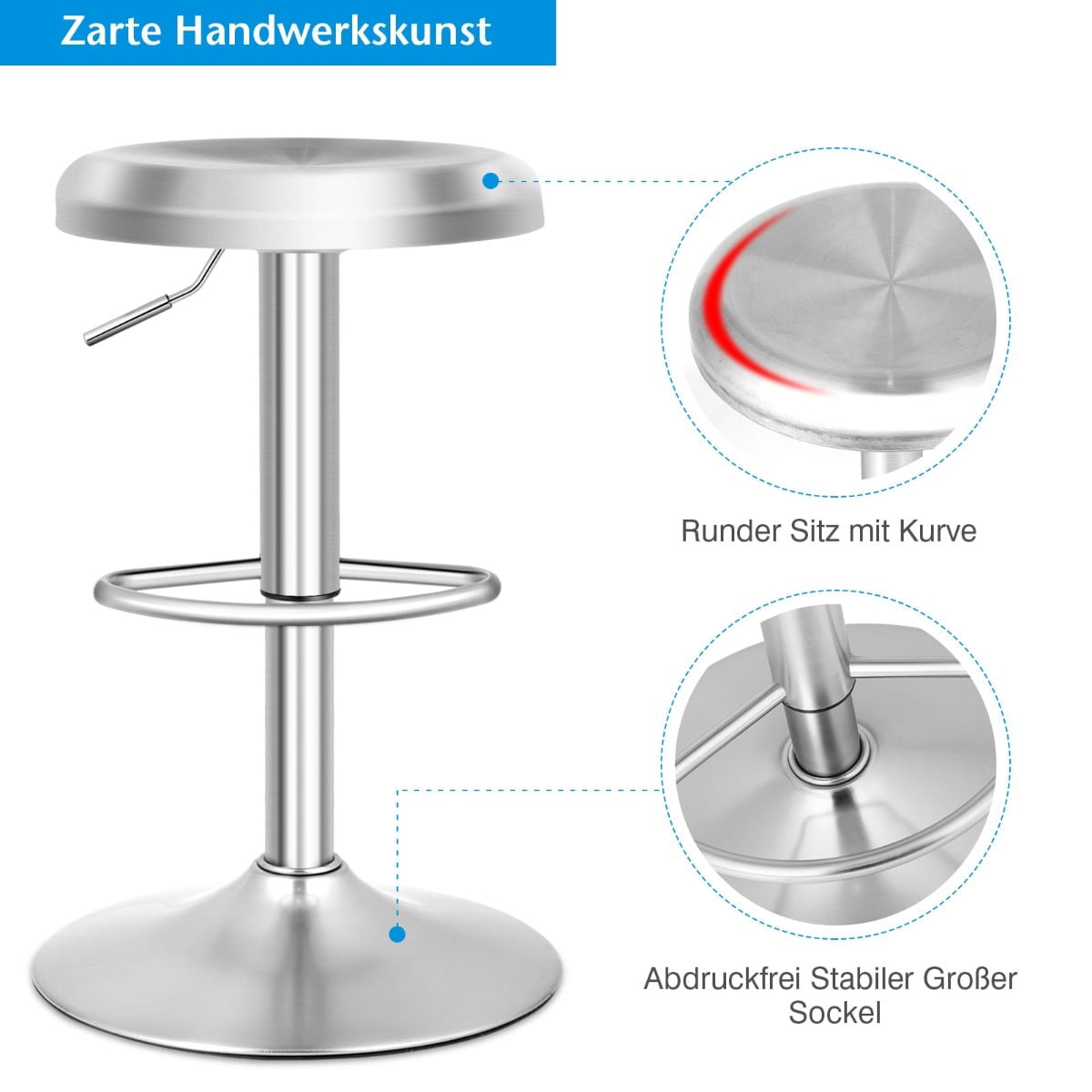 Adjustable Stainless Steel Bar Stool with Footrest