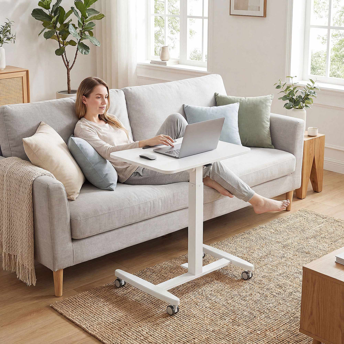 Adjustable Standing Desk – Tiltable Top, Mobile, White