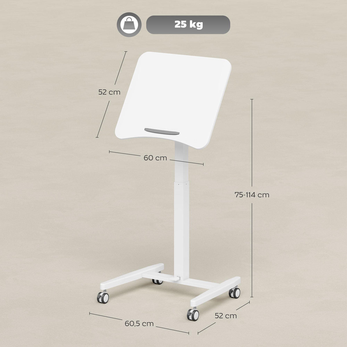 Adjustable Standing Desk – Tiltable Top, Mobile, White