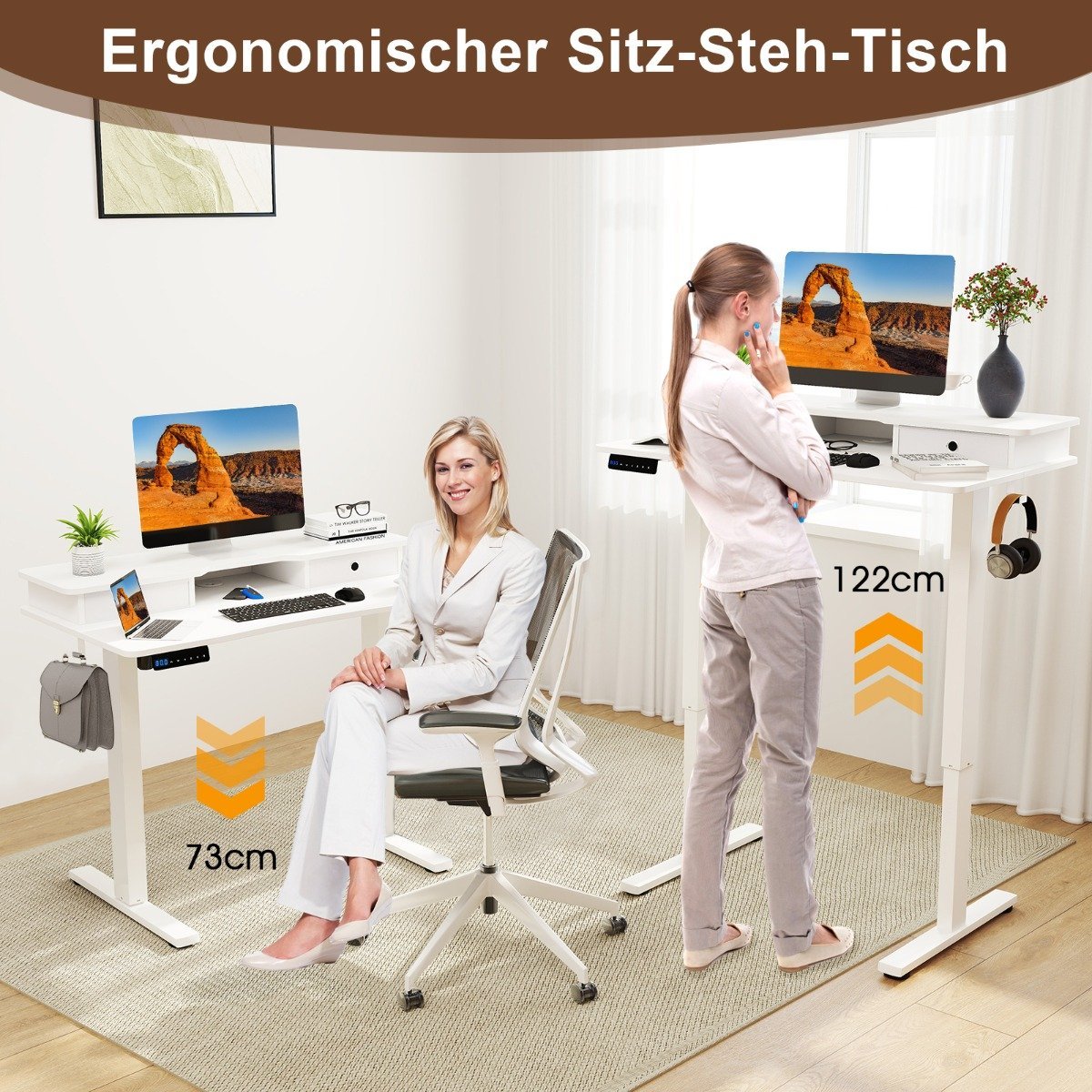 Adjustable Standing Desk with Monitor Stand & Drawers