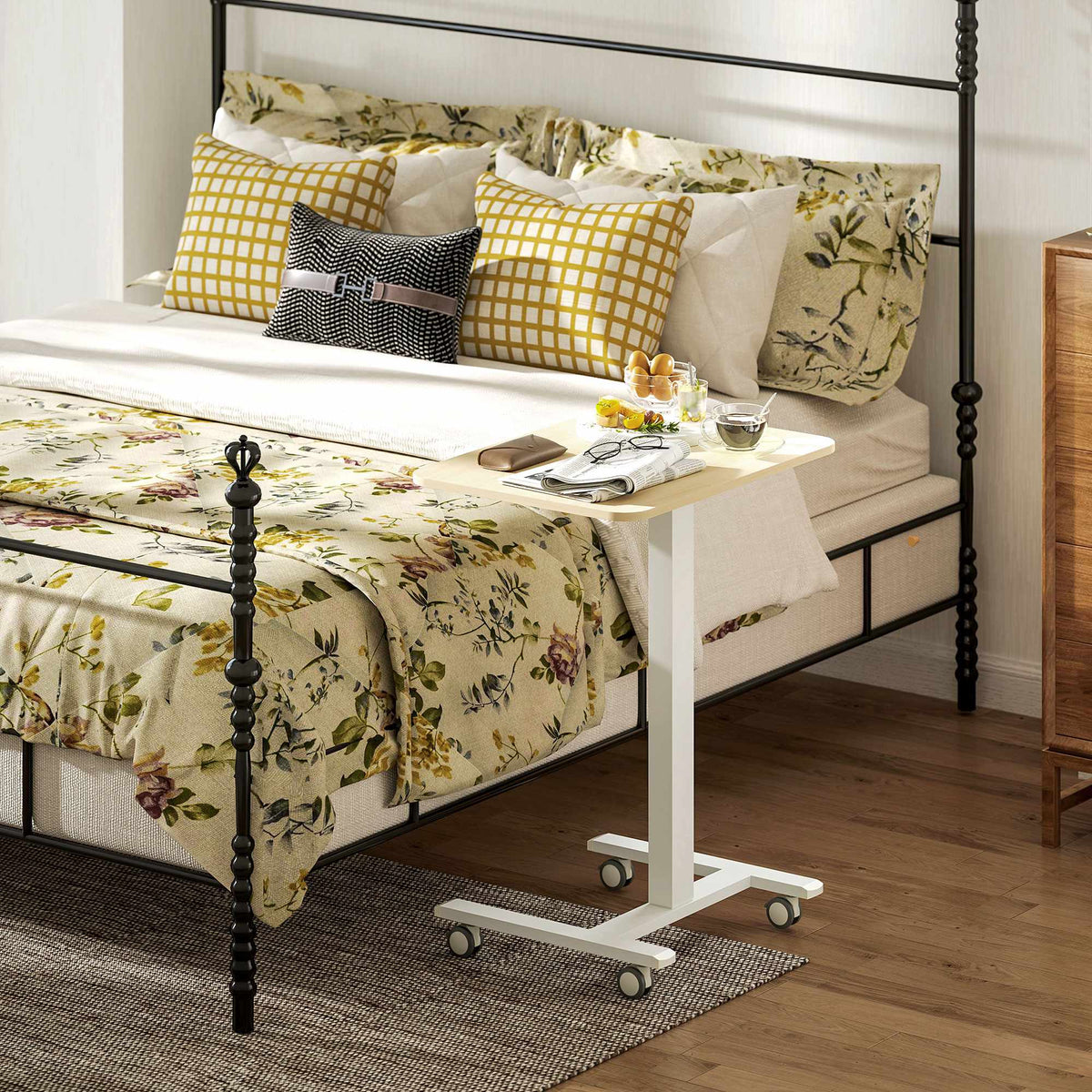 Adjustable Standing Desk with Wheels, 65x48x68-108 cm, Yellow