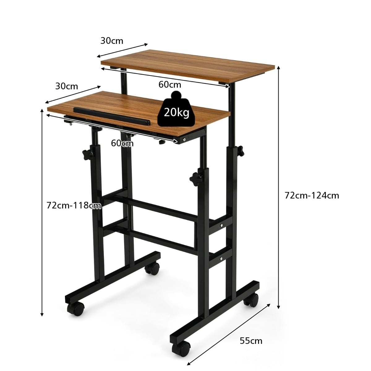 Adjustable Standing Desk with Wheels, Black & Walnut