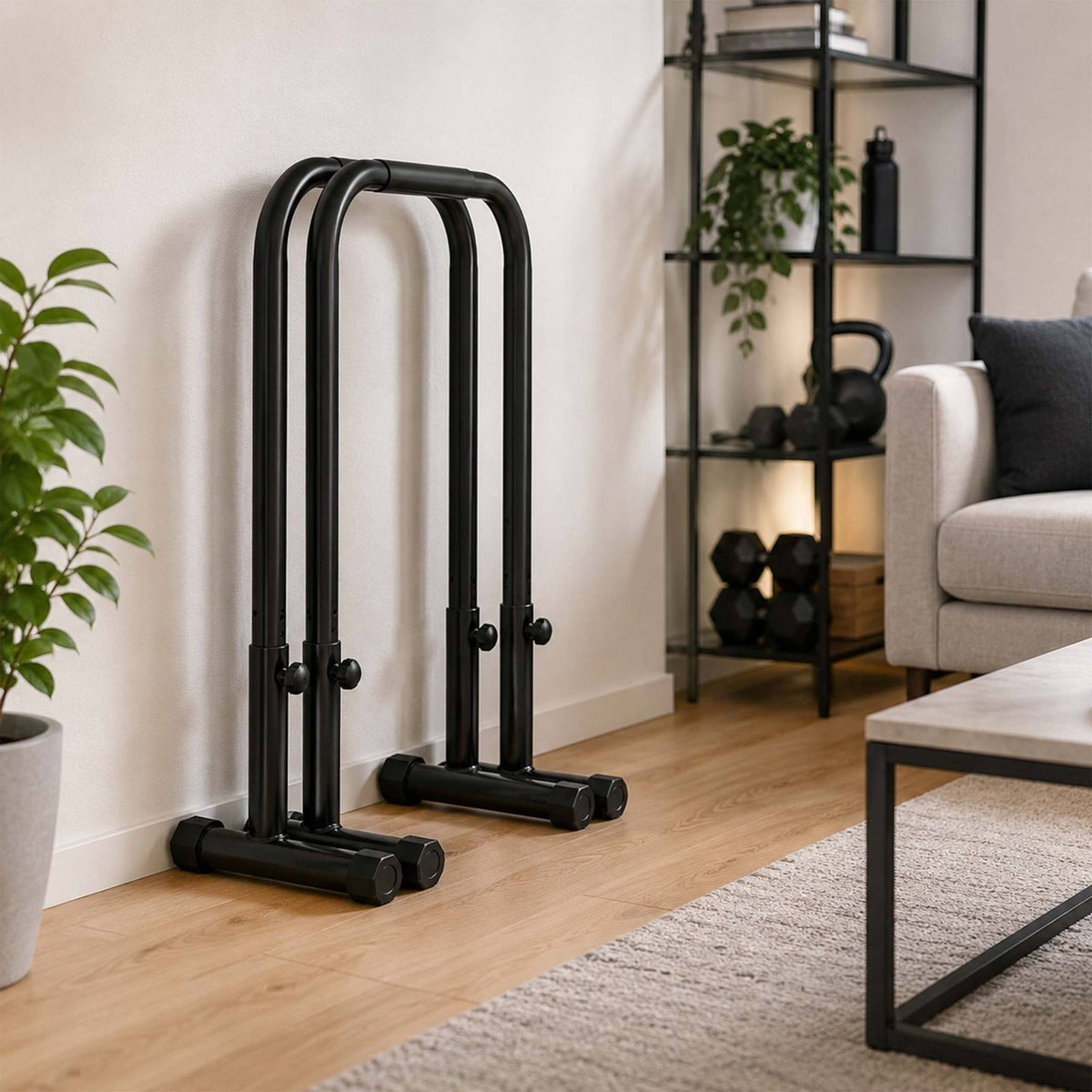 Adjustable Steel Dip Bars with Non-Slip Grips, Black