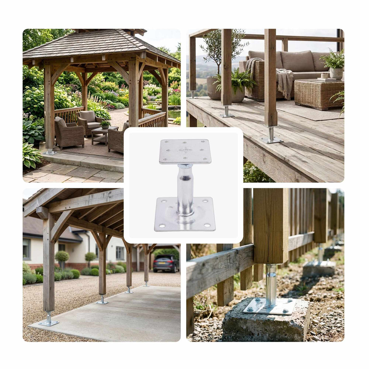 Adjustable Steel Post Supports, Set of 4 – Silver
