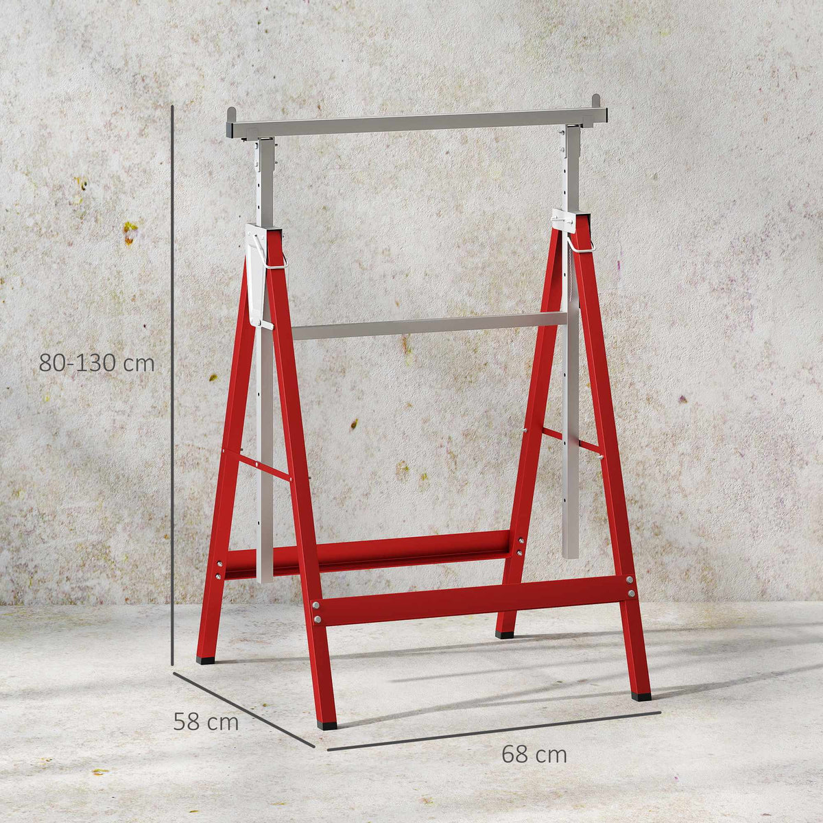 Adjustable Steel Sawhorse Set, Red, 200kg Capacity