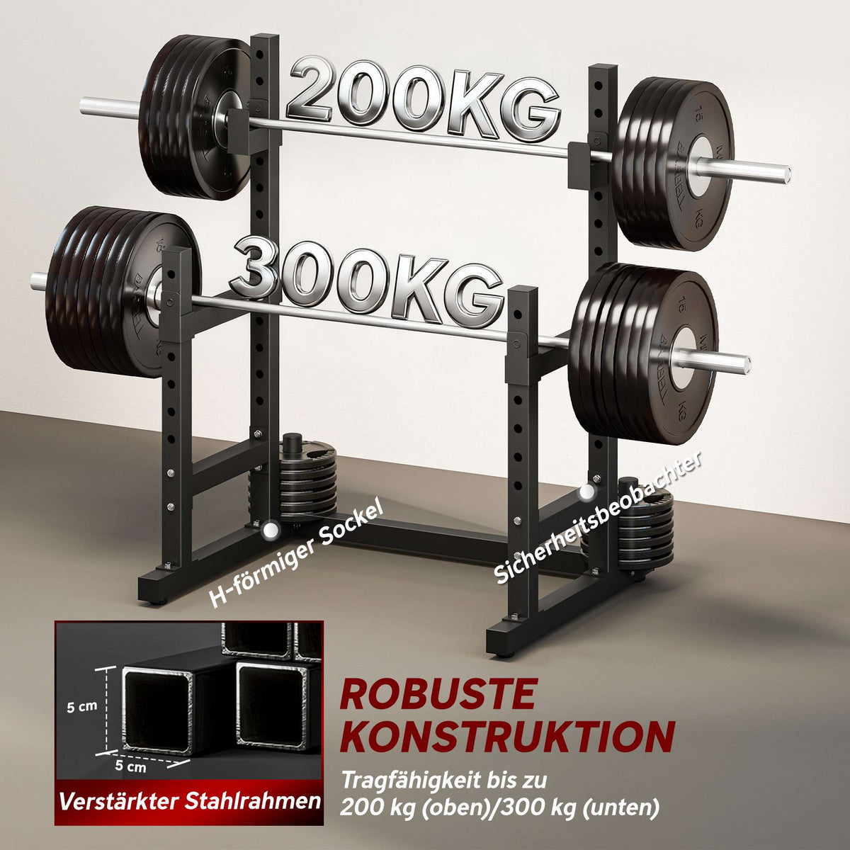 Adjustable Steel Squat Rack with Dual Barbell Stands