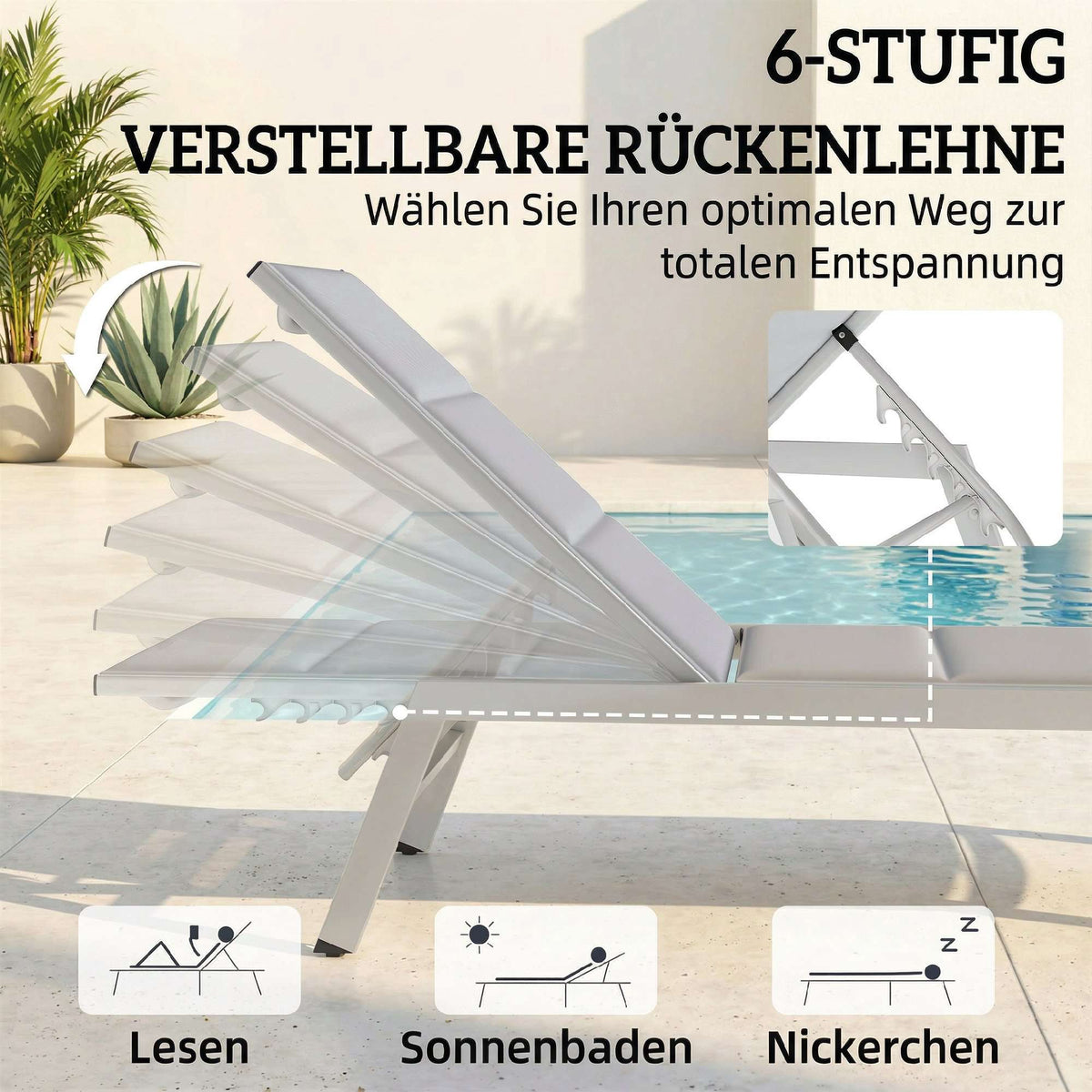Adjustable Sun Lounger, Breathable Fabric, Aluminum Frame