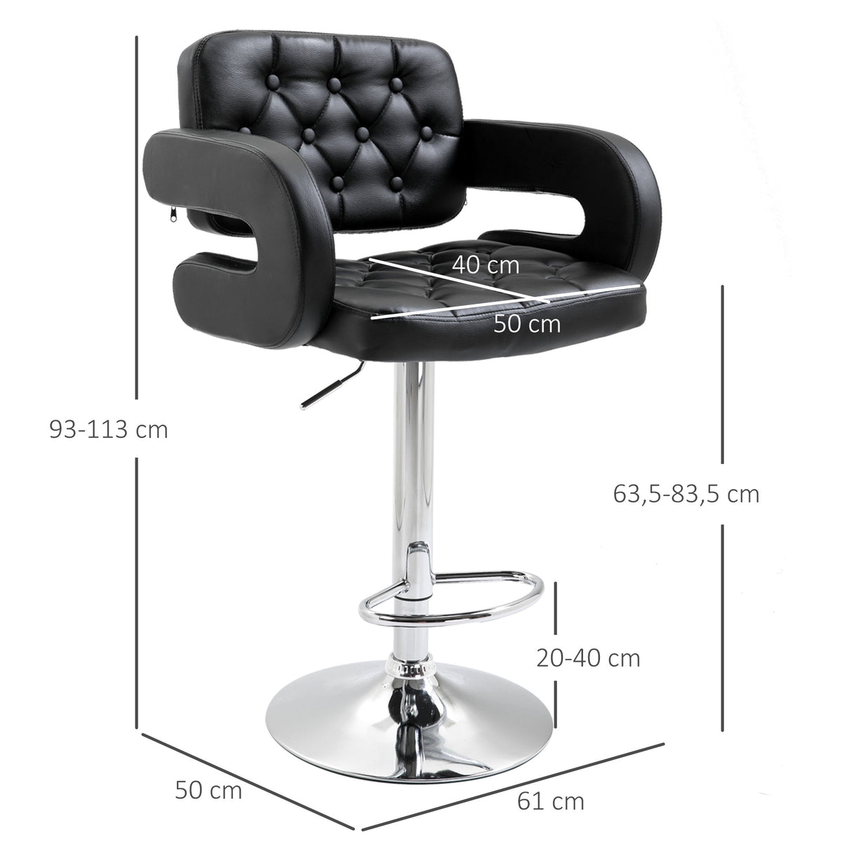 Adjustable Swivel Bar Stool with Backrest, Black, Metal Frame