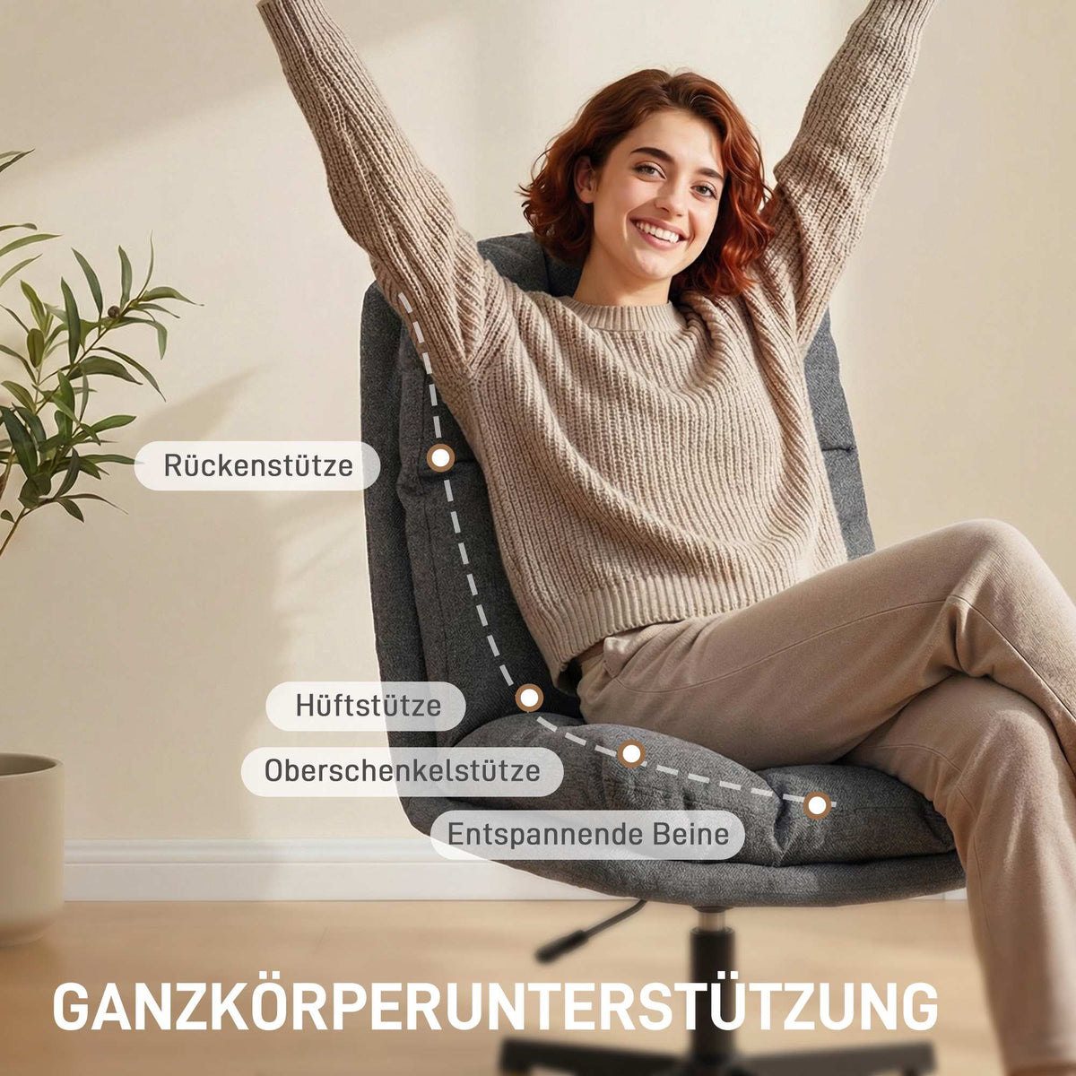 Adjustable Swivel Lounge Chair, 62 cm Seat, Dark Grey