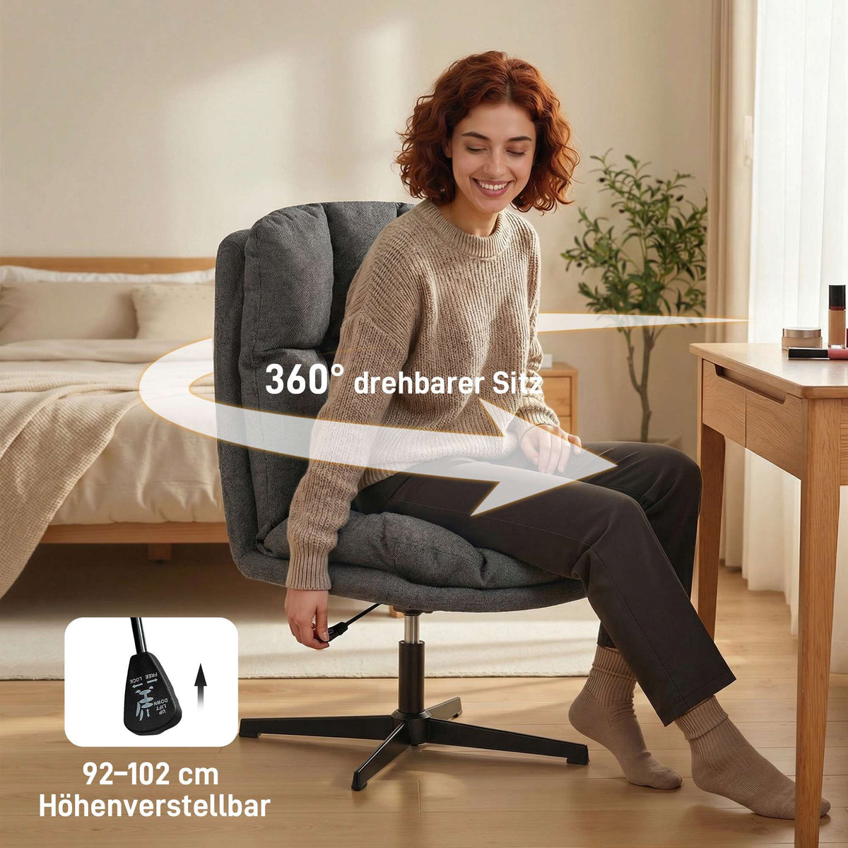 Adjustable Swivel Lounge Chair, 62 cm Seat, Dark Grey