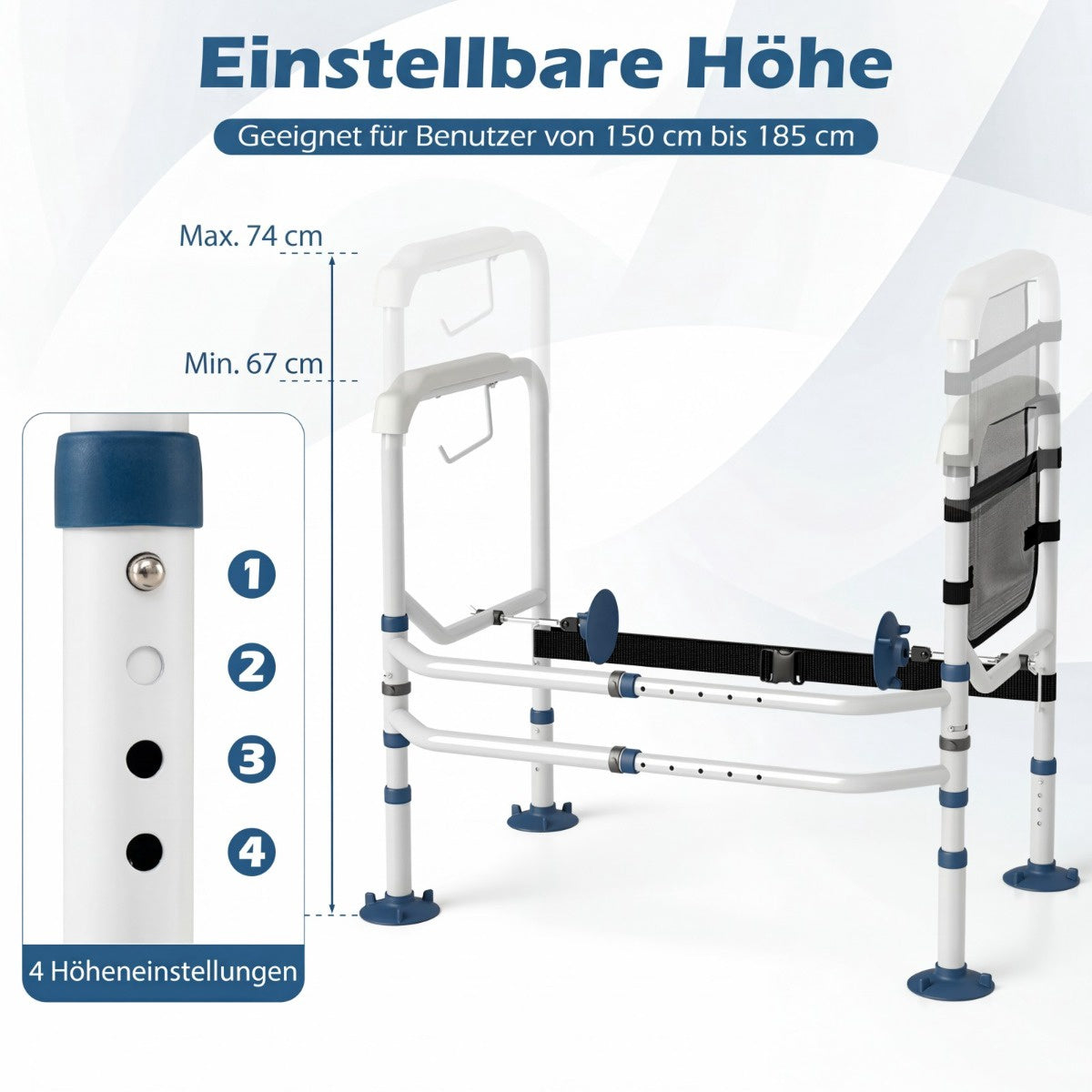 Adjustable Toilet Safety Frame with Storage, White