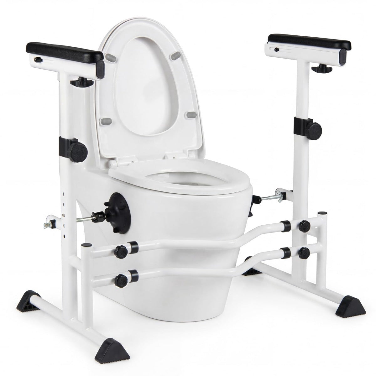 Adjustable Toilet Safety Rail with Non-Slip Handles, Silver