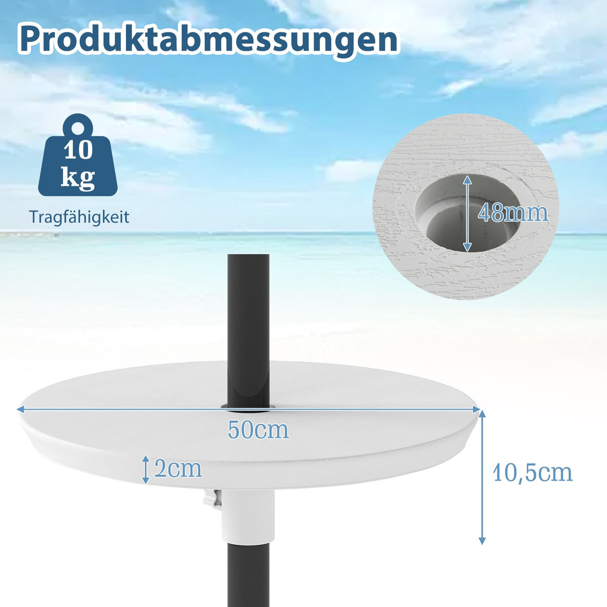 Adjustable Umbrella Table with 38-48mm Hole, White