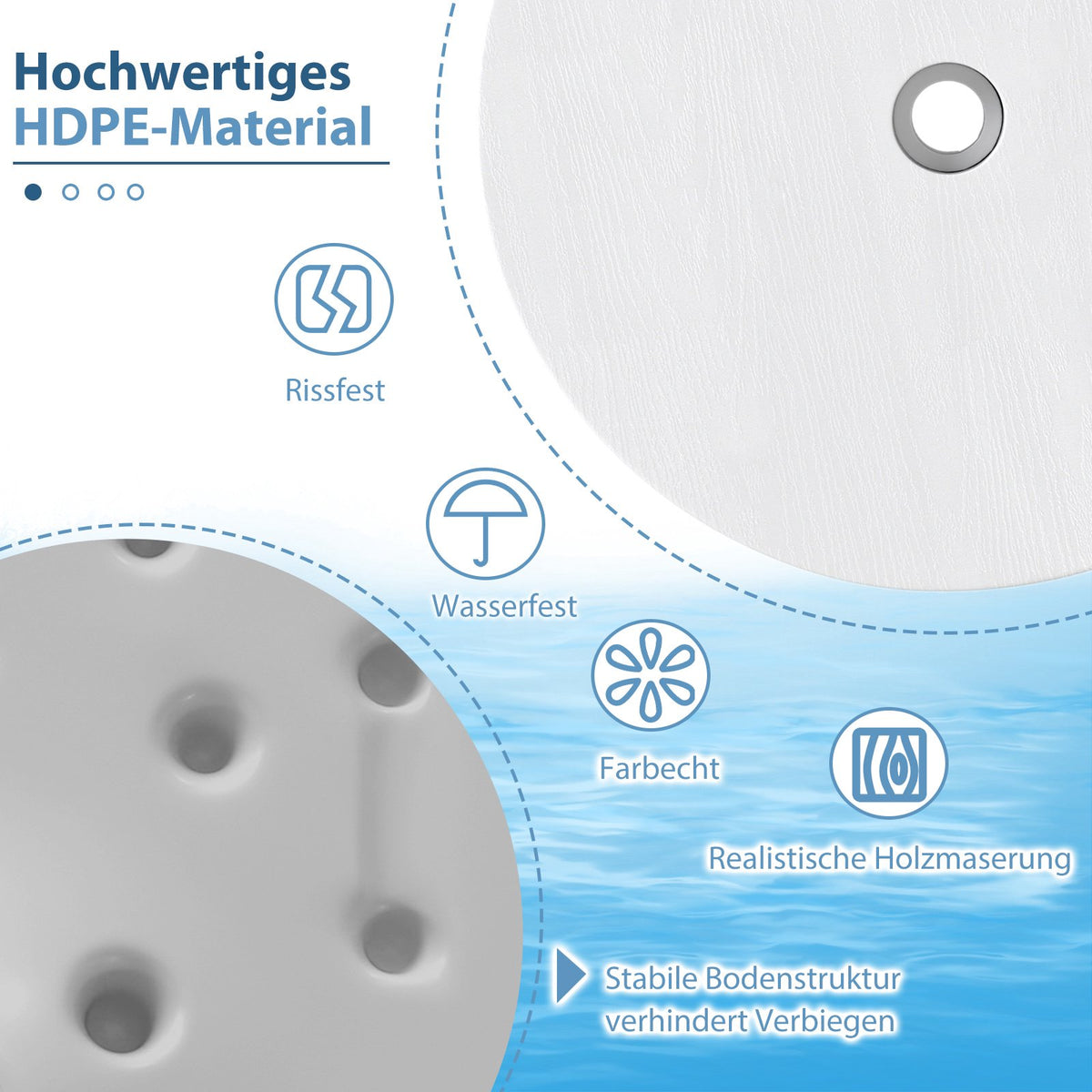 Adjustable Umbrella Table with 38-48mm Hole, White
