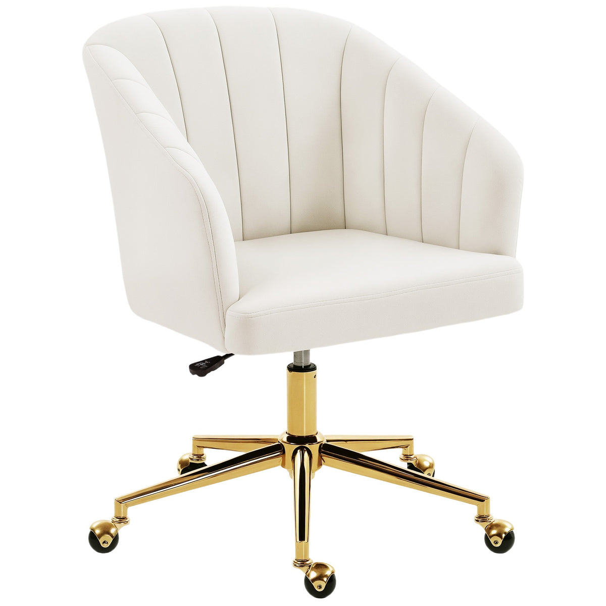 Adjustable Velvet Office Chair, Foam Padding, Cream White