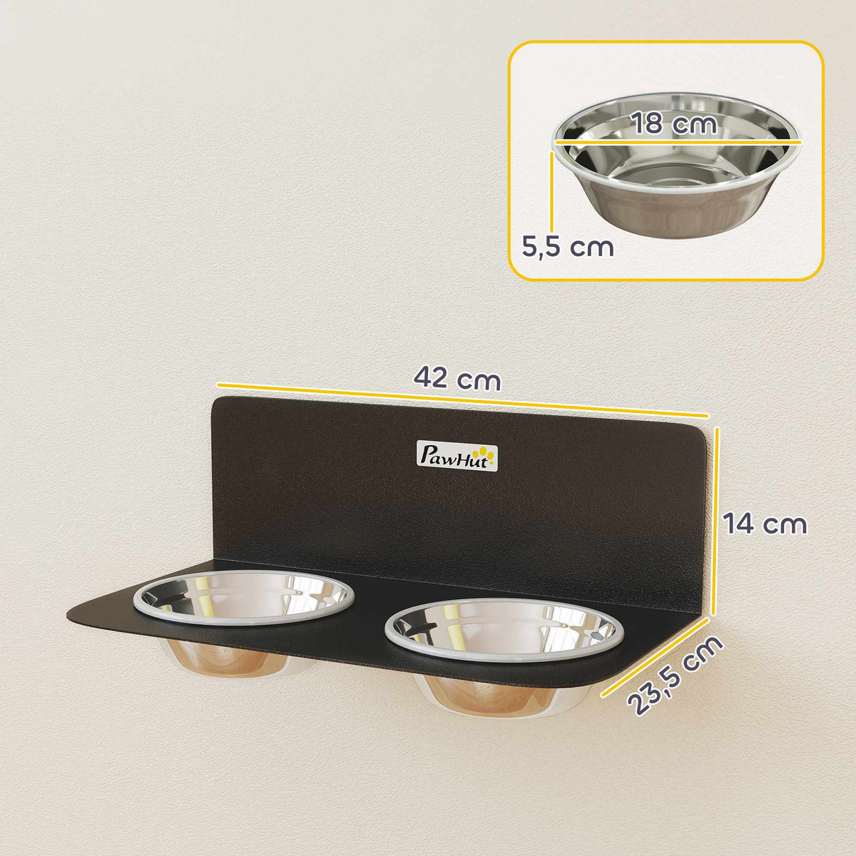 Adjustable Wall-Mounted Dog Bowls with 2 Stainless Steel Bowls