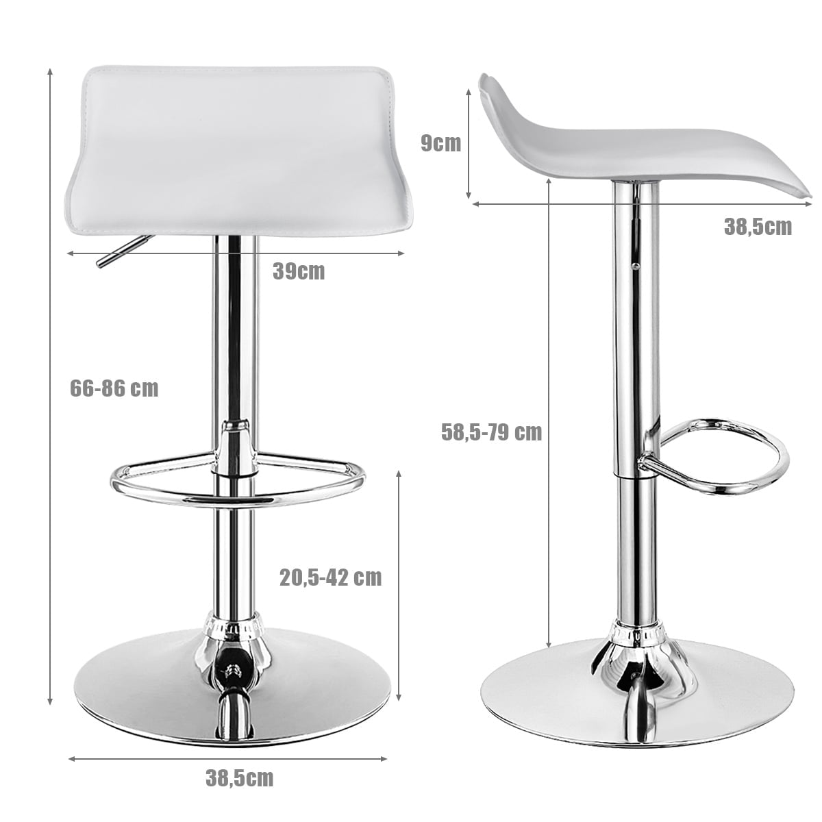 Adjustable White Bar Stools Set of 2 with Backrest & Footrest