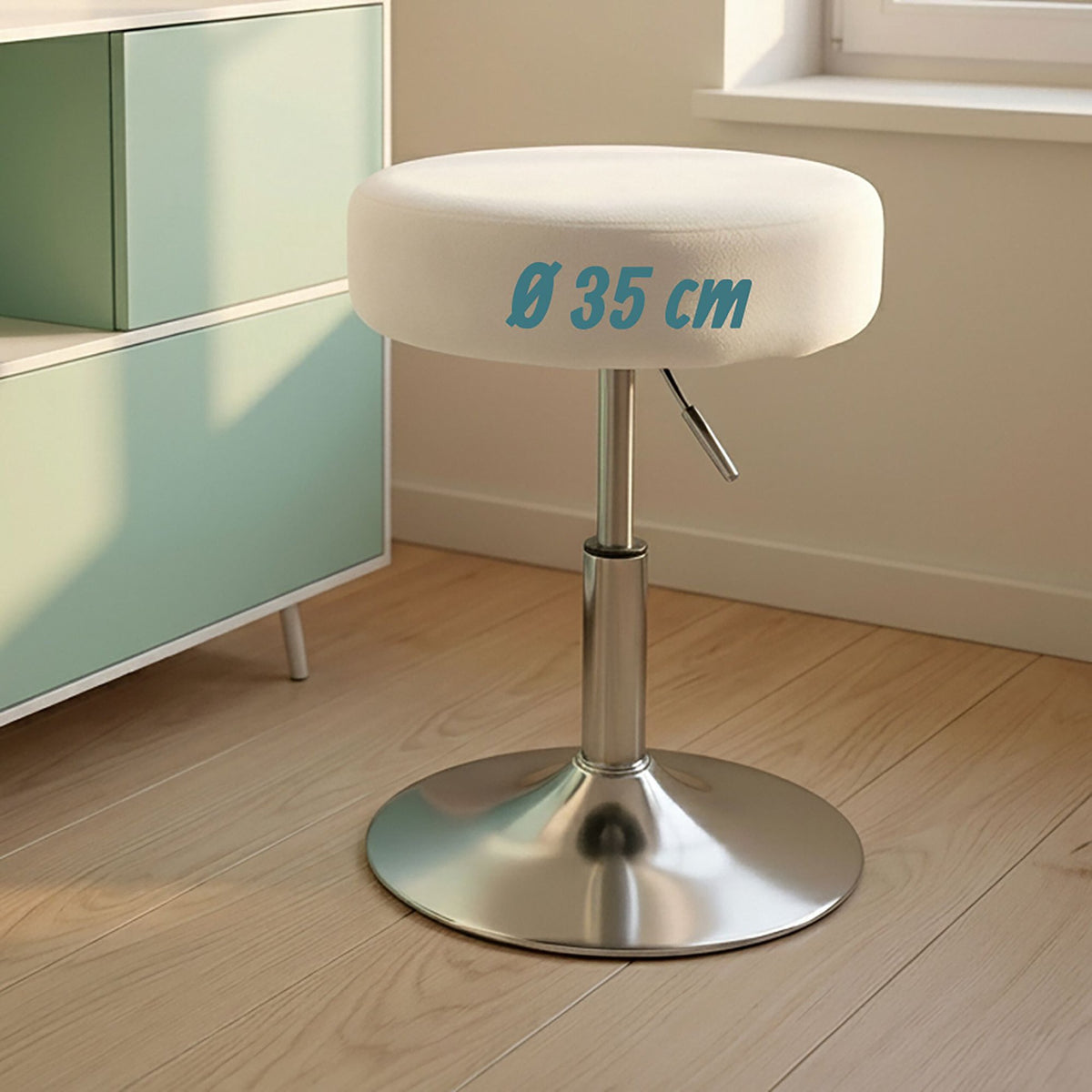 Adjustable White Make-Up Stool with Swivel and Gas Lift