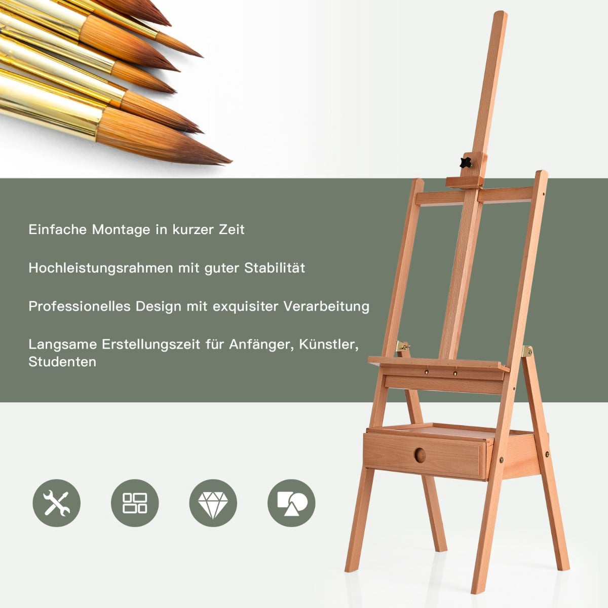 Adjustable Wooden Easel with Drawer for Artists