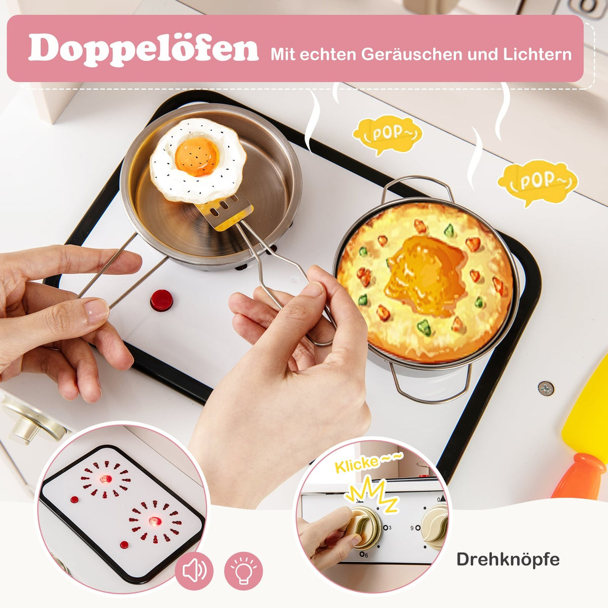 Adjustable Wooden Play Kitchen with Lights & Sounds