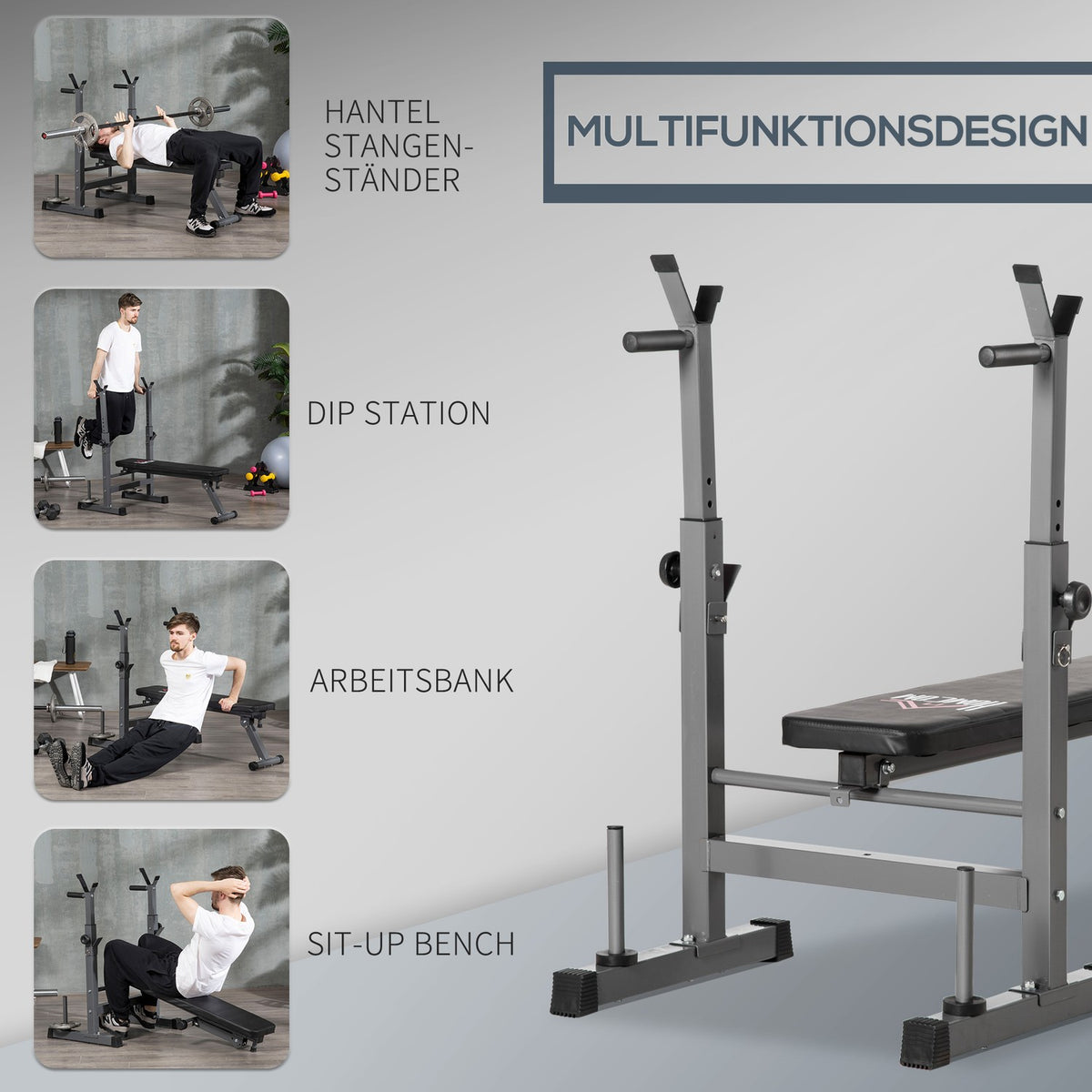 Adjustable folding weight bench with dumbbell rack Fitness bench for home made of steel in black and gray