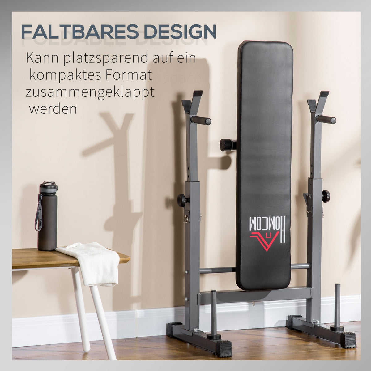 Adjustable folding weight bench with dumbbell rack Fitness bench for home made of steel in black and gray