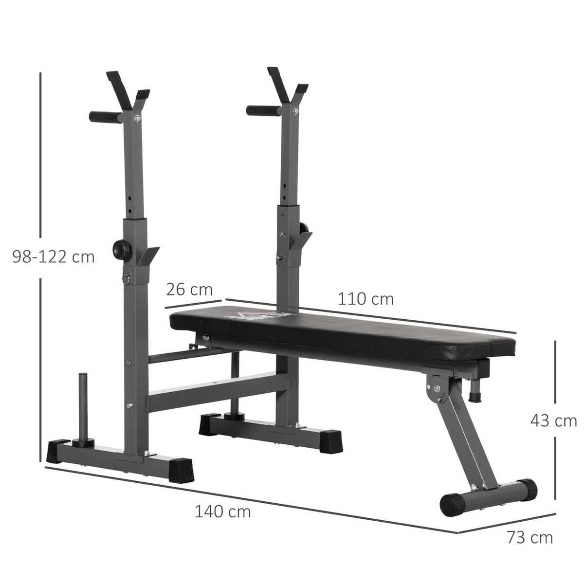 Adjustable folding weight bench with dumbbell rack Fitness bench for home made of steel in black and gray