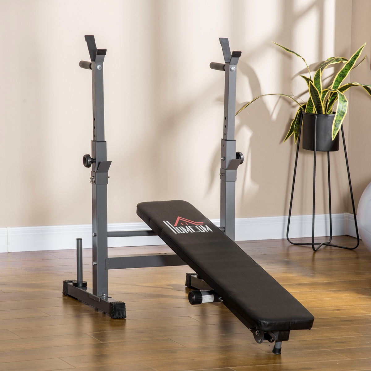 Adjustable folding weight bench with dumbbell rack Fitness bench for home made of steel in black and gray