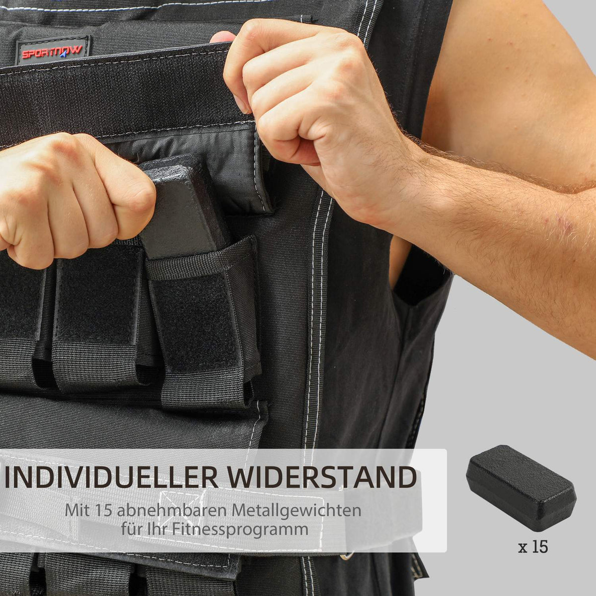 Adjustable weight vest 15kg with reflective strips, training vest, running vest for weightlifting, running and fitness, bodyweight training, men and women