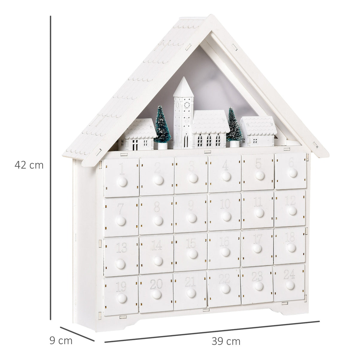 Advent Calendar For Filling 24 Drawer Compartments Christmas Calendar With Led Lights 2-In-1 Design Christmas Decoration White 39 X 9 X 42 Cm