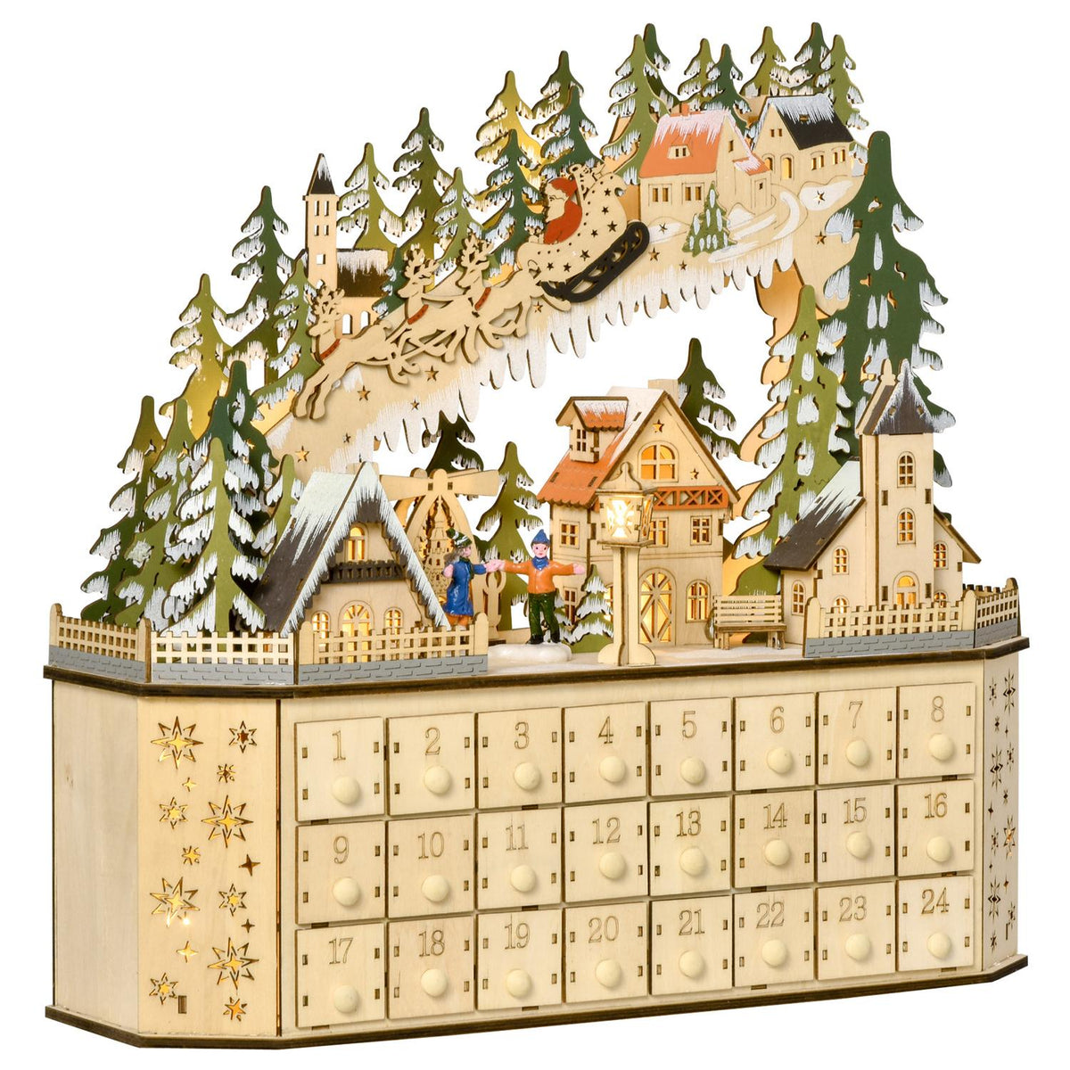 Advent Calendar For Filling 24 Drawer Compartments Christmas Calendar With Led Lights Advent Calendar Box Christmas Decoration Diy 45X13X43 Cm