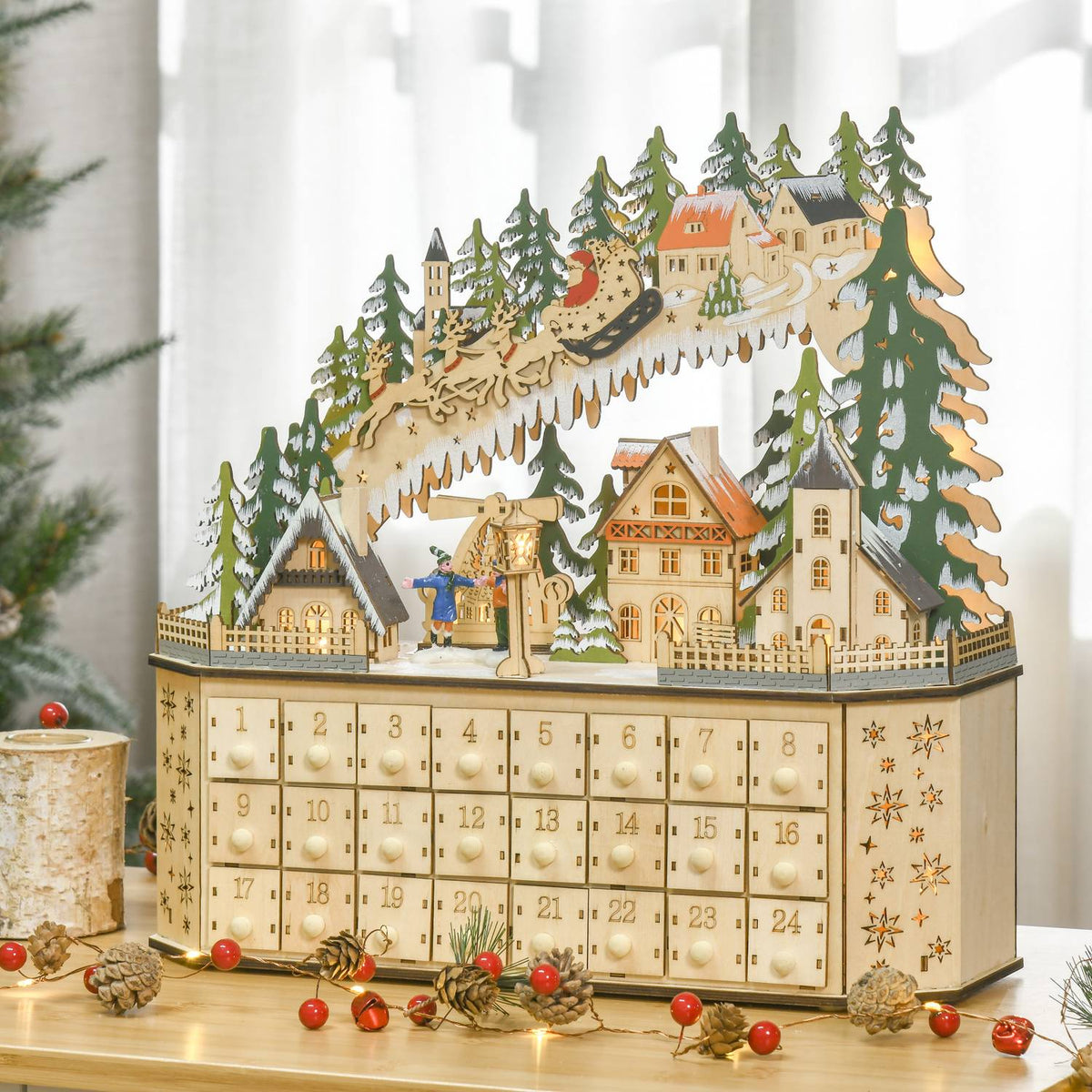 Advent Calendar For Filling 24 Drawer Compartments Christmas Calendar With Led Lights Advent Calendar Box Christmas Decoration Diy 45X13X43 Cm