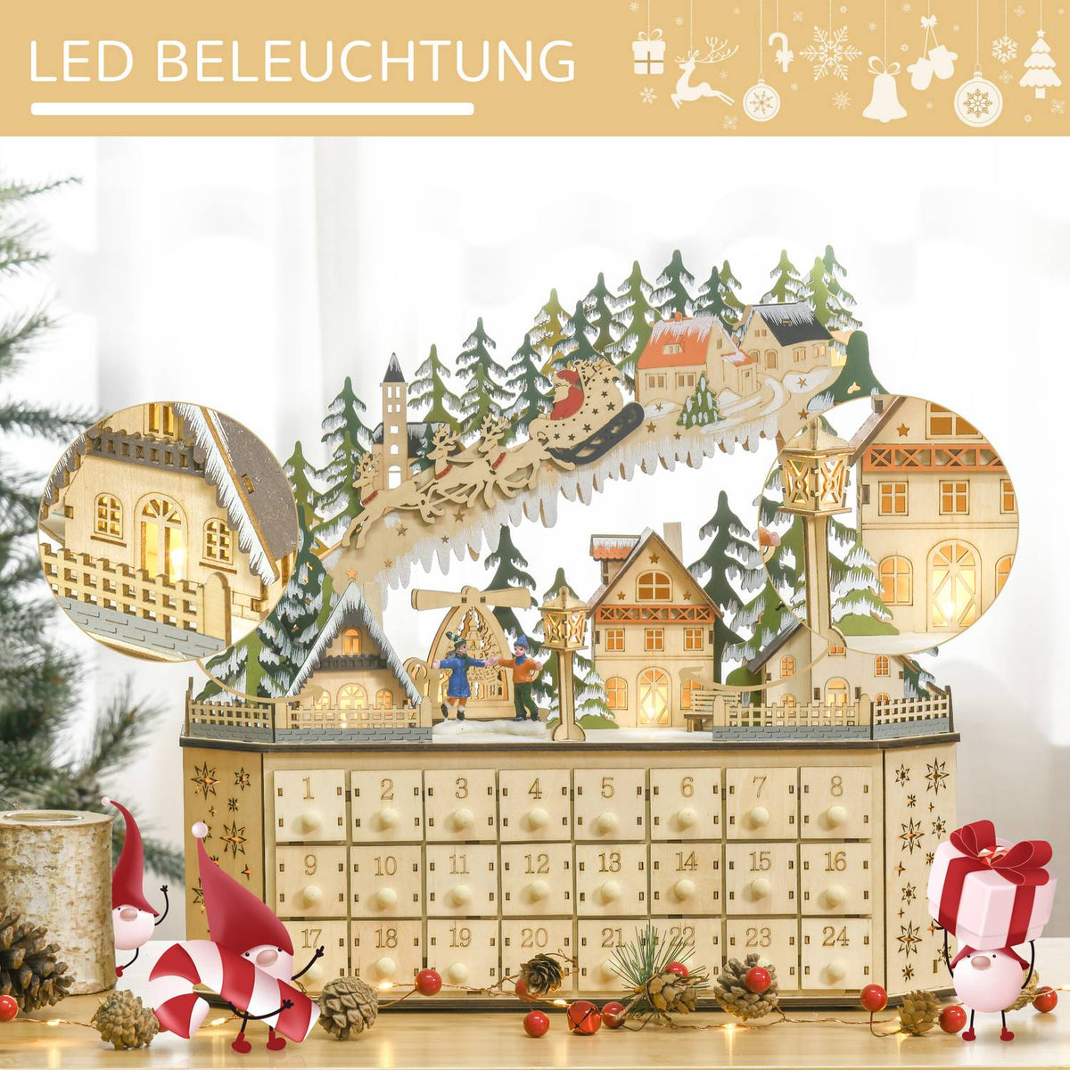 Advent Calendar For Filling 24 Drawer Compartments Christmas Calendar With Led Lights Advent Calendar Box Christmas Decoration Diy 45X13X43 Cm