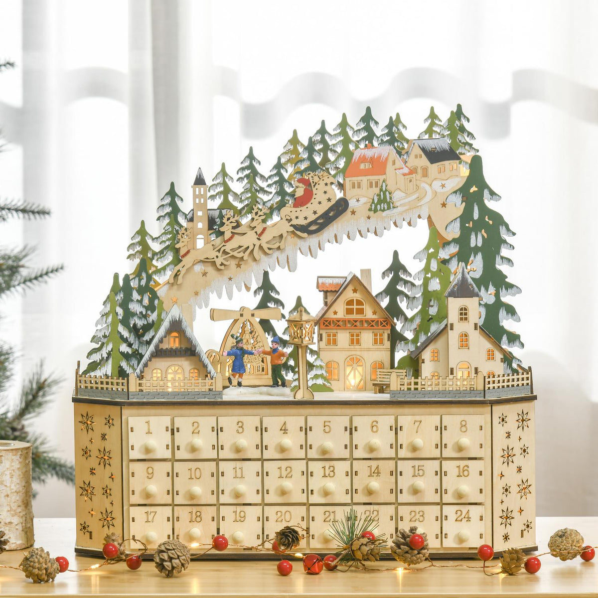 Advent Calendar For Filling 24 Drawer Compartments Christmas Calendar With Led Lights Advent Calendar Box Christmas Decoration Diy 45X13X43 Cm