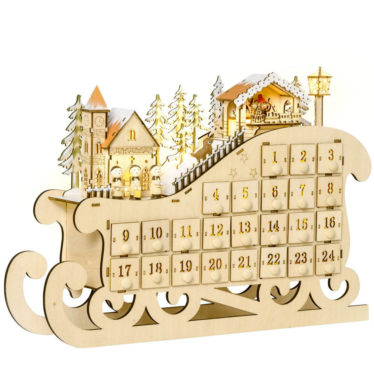 Advent Calendar For Filling 24 Drawer Compartments Christmas Calendar With Led Lights Sleigh Shape Christmas Decoration Diy 45 X 10 X 31 Cm