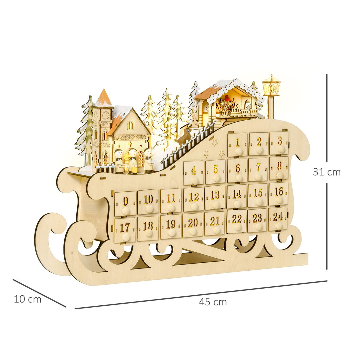 Advent Calendar For Filling 24 Drawer Compartments Christmas Calendar With Led Lights Sleigh Shape Christmas Decoration Diy 45 X 10 X 31 Cm